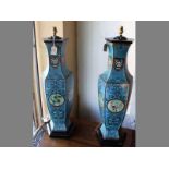 A PAIR OF CLOISONNE LAMPS, 73cm high, (2)