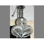 A PAIR OF WHITE & CLEAR GLASS HANGING LAMPS