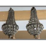 A PAIR OF SILVERED METAL & GLASS WALL SCONCES