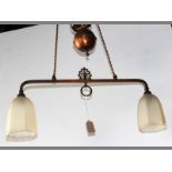 A MIXED METAL HANGING TWIN LAMP