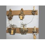 THREE PAIRS OF CRYSTAL AND BRASS WALL SCONCES