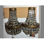 A PAIR OF BRONZED METAL & GLASS WALL SCONCES