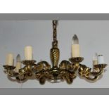 A PAIR OF CAST BRASS 8-LIGHT HANGING CHANDELIER