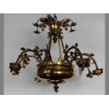 A SEVEN-LIGHT BRASS CHANDELIER, 58cm