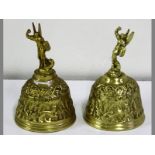 A PAIR OF FIGURAL BRASS BELLS