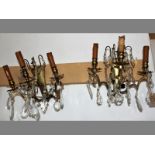 A PAIR OF BRONZED METAL & GLASS WALL SCONCES