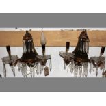 A PAIR OF BRONZED METAL & GLASS WALL SCONCES