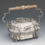 Italian Silver Handwarmer, Naples, ca. 1739 4" x 5" x 7"Ovoid shaped body with domed, hinged, and