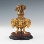 French D'Ore Bronze Tripod Inkwell on Rouge Marble and Black Slate Base, ca. 19th Century 7"T x 4-