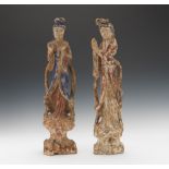 Pair of Wooden Quan Yin Figures, ca. 20th Century nullA pair of polychromed carved wood Quan Yin