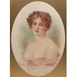 William Joseph Carroll (1842-1902) 29-3/4" x 21-1/4" paperPortrait of a young lady with holly