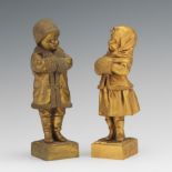 Joseph Le Gulch  (French, 1849 - 1915)  girl 4-5/8"T, boy 5" TGilt bronze figures of a boy and