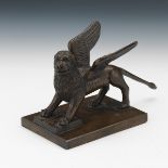 Patinated Bronze Cabinet Sculpture of St. Mark's Winged Lion of Venice 4-7/8"T x 8-1/8" x 3-3/4"