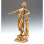 Edward Drouot (French, 1859-1945) 18-1/2"TWoman with a Harp, bronze with gold patina, signed in