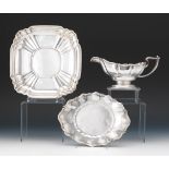 Gorham Sterling Silver Gravy Boat and Tray nullGorham gravy boat and underplate, monogramed with