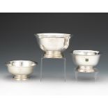 Set of Three Paul Revere Style Sterling Silver Trophy Bowls, Various Makers nullThree Paul Revere