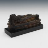 Antique Carved Gilt Wood Reclining "Parinirvana" Buddha Shakyamuni on Black Slate Plinth, ca. 18/