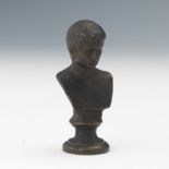 Grand Tour Bronze Personal Seal Bust of Young Augustus Caesar after Pietro Bazzanti (Italian, 1842-