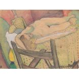 Cleveland School Style, ca. Early 20th Century 17-3/4" x 23-1/4"Reclining nude in colorful interior.