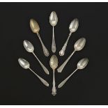 Eight Sterling Silver Tea Spoons; Three by Whiting and Co, Two by Gorham, Two by R. Wallace and