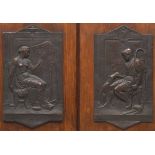 Pair of Patinated Copper Plaques of Penelope and Ulysses on Wood Panels, dated 1869 17-3/4" x 10"