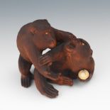 Japanese Carved Wood Figural of Two Monkeys 4"T x 4"W x 3-1/2"DPossibly boxwood, with a reddish