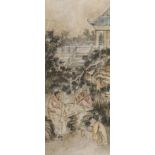 Large Chinese Carved Panel With Painted Marble Insert 4'2"T x 17-1/2"W x 1"DLarge and wonderful