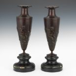 Pair of Bronze Mantel Vases After Clodion 13-3/4" T vase; bases 4-3/4" D A pair of 19th Century