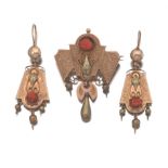 Victorian Egyptian Revival Two-Tone Gold and Coral Demiparure