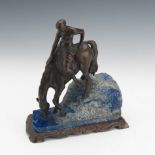 Bronze and Lapis Sculpture of Female on Horseback