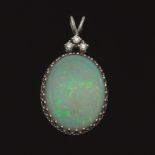 Ladies' Gold, Double Opal and Diamond Pendant