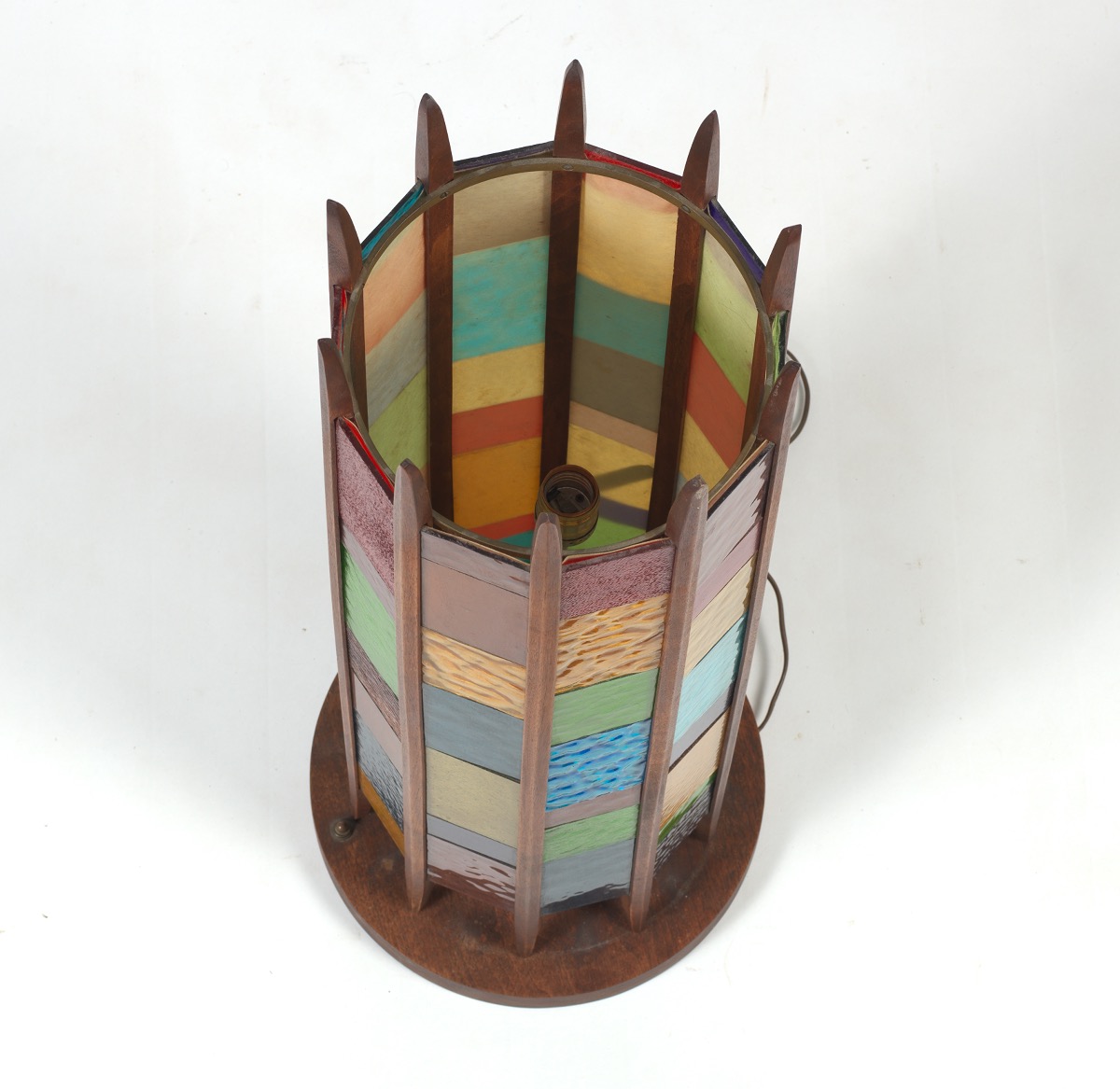 Danish Teak Stained Glass Lamp - Image 5 of 6