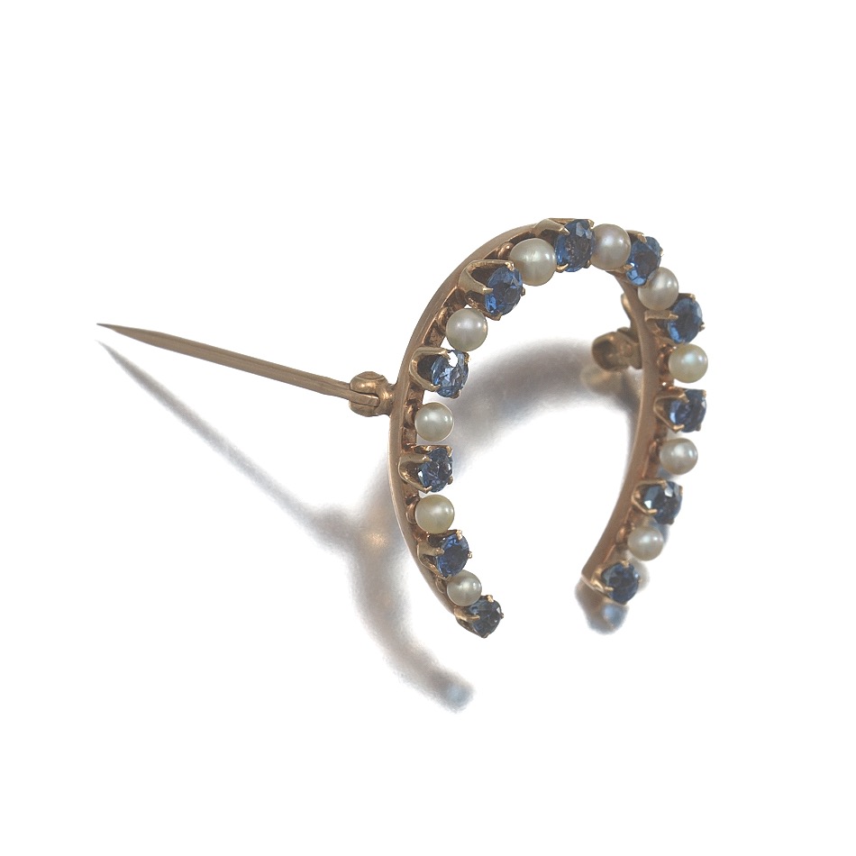 Ladies' Victorian Gold, Blue Sapphire and Seed Pearl Pin Brooch - Image 4 of 6