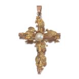 Antique Gold Hand Made Cross Pendant with Pearl