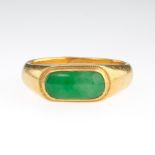 Ladies' Pure Gold and Apple Green Jade Saddle Ring