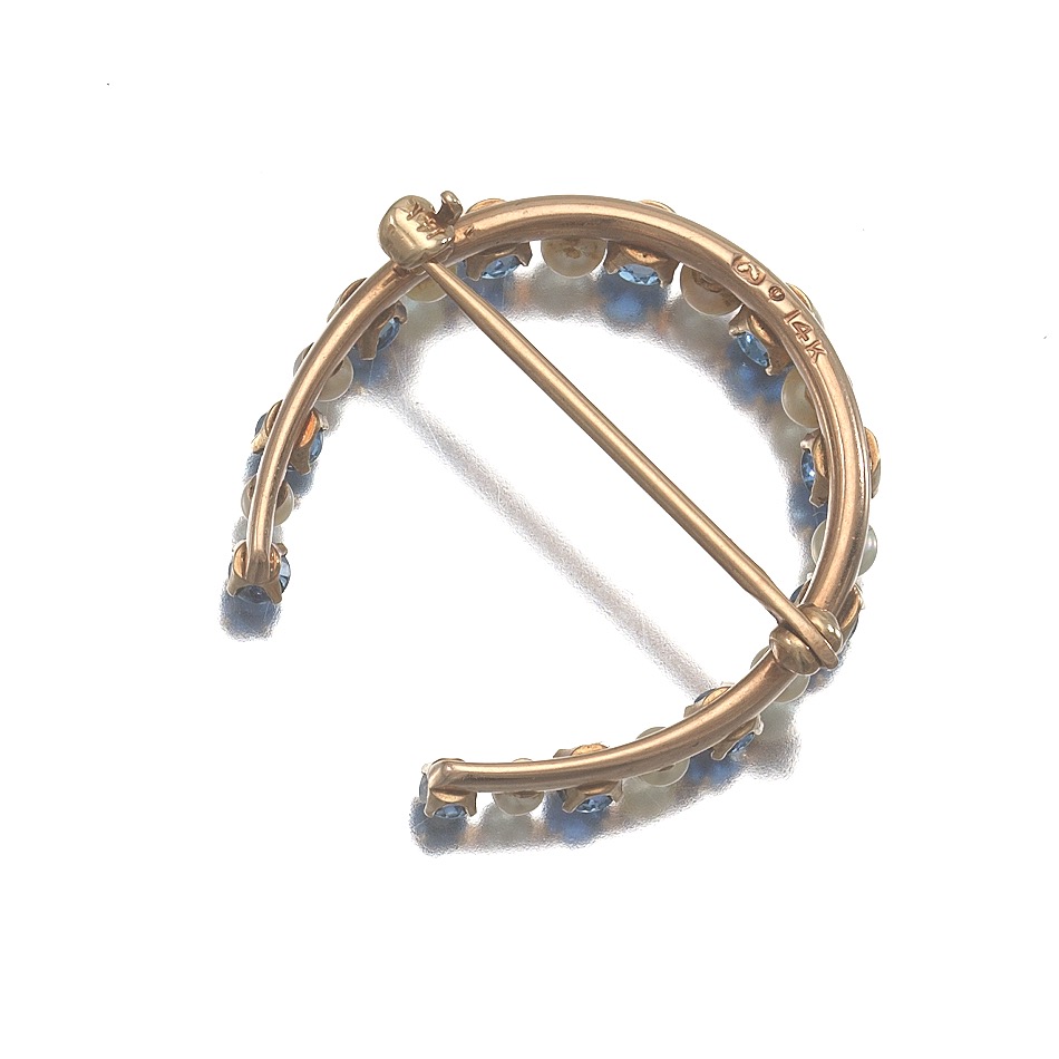 Ladies' Victorian Gold, Blue Sapphire and Seed Pearl Pin Brooch - Image 5 of 6