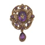 Victorian Style Gold, Amethyst, and Pearl Brooch