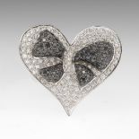 Ladies' White and Black Diamond Heart and Bow Ring