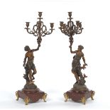 After Charles Octave Levy (French, 1820-1899) Pair of Bronze Patinated Metal Five-Light Candelabra,