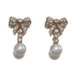 Ladies' Pair of Gold, Diamond and Pearl Earrings