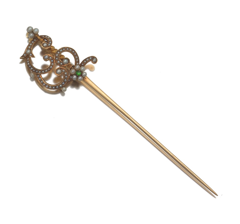 Antique Victorian Pearl and Demantoid Garnet Pin - Image 3 of 5