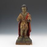 Carved Polychrome Painted Santo Figure of Santo Nino, the Good Shepherd