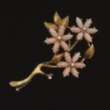 Ladies' Italian Gold, Angel Skin Coral and Diamond Floral Pin Brooch