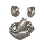 Georg Jensen Tulip Brooch and Matching Earrings