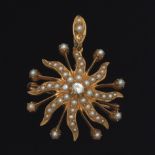 Victorian Style Diamond and Pearl Starburst Brooch