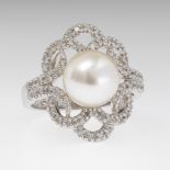 Ladies' 9.7MM Pearl and Diamond Ring