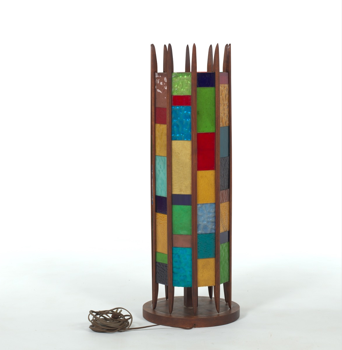 Danish Teak Stained Glass Lamp - Image 3 of 6