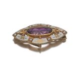 Krementz Amethyst, Pearl and Enamel Brooch