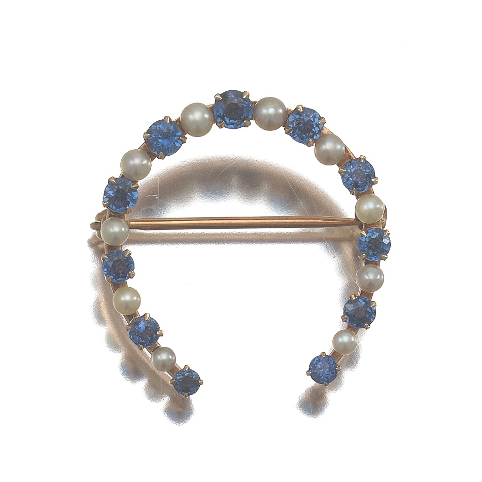 Ladies' Victorian Gold, Blue Sapphire and Seed Pearl Pin Brooch