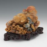 Carved Hardstone Figure of Chickens